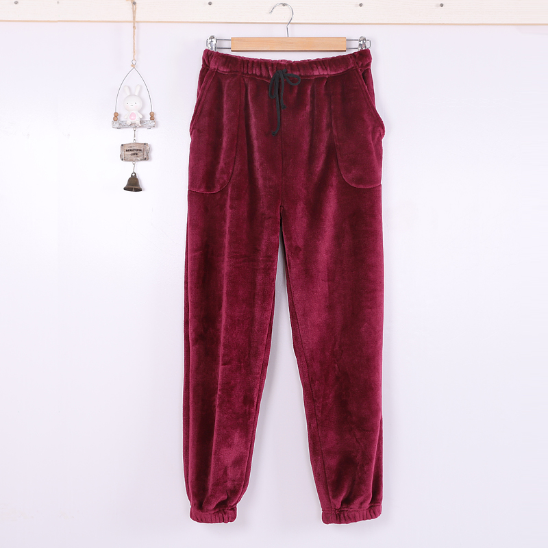 Cặp vợ chồng flannel đồ ngủ nam mùa thu đông dày phim hoạt hình đóng chân san hô fluffy quần nhà lỏng quần túi hộp nữ
