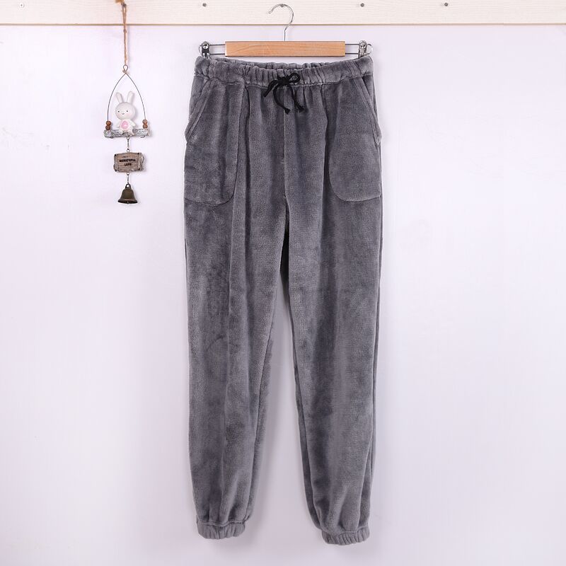 Cặp vợ chồng flannel đồ ngủ nam mùa thu đông dày phim hoạt hình đóng chân san hô fluffy quần nhà lỏng quần túi hộp nữ