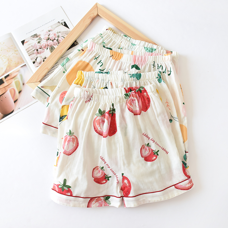 Summer cotton pajamas women's summer shorts loose large size thin student pants casual cotton gauze home shorts