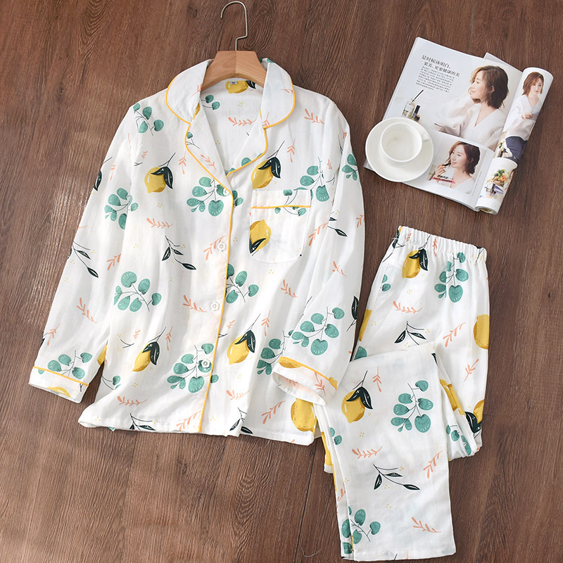 Đồ ngủ nam nữ cotton mùa xuân và hè đôi gạc quần đôi mẫu Nhật Bản phục vụ tại nhà mùa hè đơn giản đồ bộ mặc nhà cao cấp