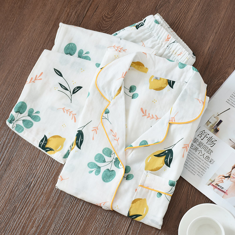 Đồ ngủ nam nữ cotton mùa xuân và hè đôi gạc quần đôi mẫu Nhật Bản phục vụ tại nhà mùa hè đơn giản đồ bộ mặc nhà cao cấp