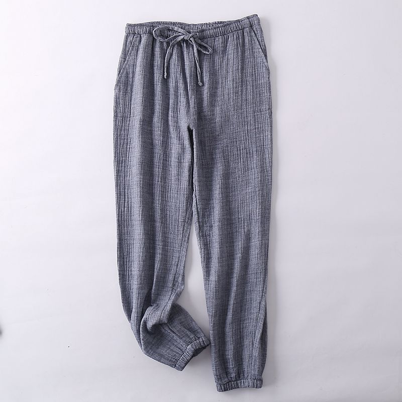 Đồ ngủ Nhật Bản nam nữ mùa xuân và mùa thu nhà quần cotton giặt đôi gạc lỏng thoải mái quần giản dị quần ống suông nữ