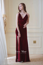  Red velvet dress Toast dress Dance dress Split dress Opening dance dress Retro (red velvet)