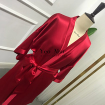  Wine red morning robe Custom crimson morning robe Bride morning robe Wedding morning robe Silk collar wedding pajamas