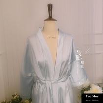 Brides morning gown custom-made high-end silk fabric Bridesmaids morning gown haze blue Nordic blue ins wedding gift box