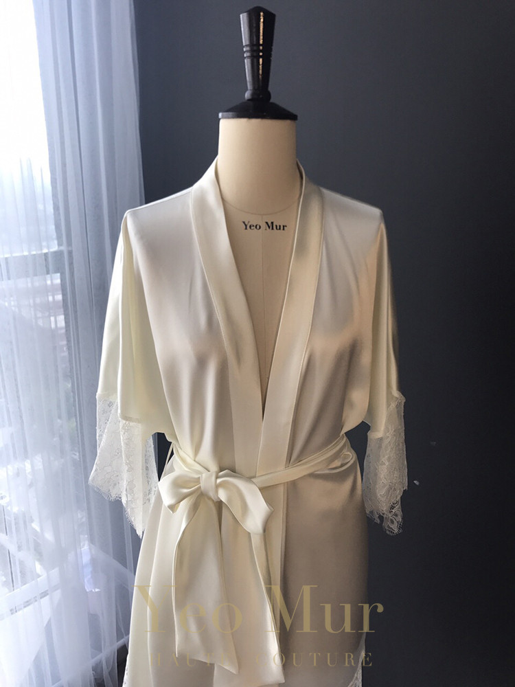 Morning robe custom satin morning robe high-grade morning robe Nordic morning robe ins wind cherry dream luxury wedding dress bridal dress