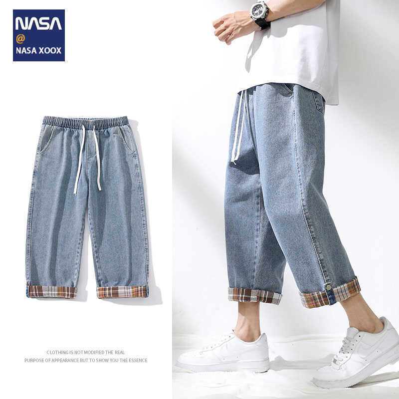Nas Co-Branded Men's Shorts Summer Thin Loose Straight-Leg Sports Casual Pants Cropped Denim Pants for Men