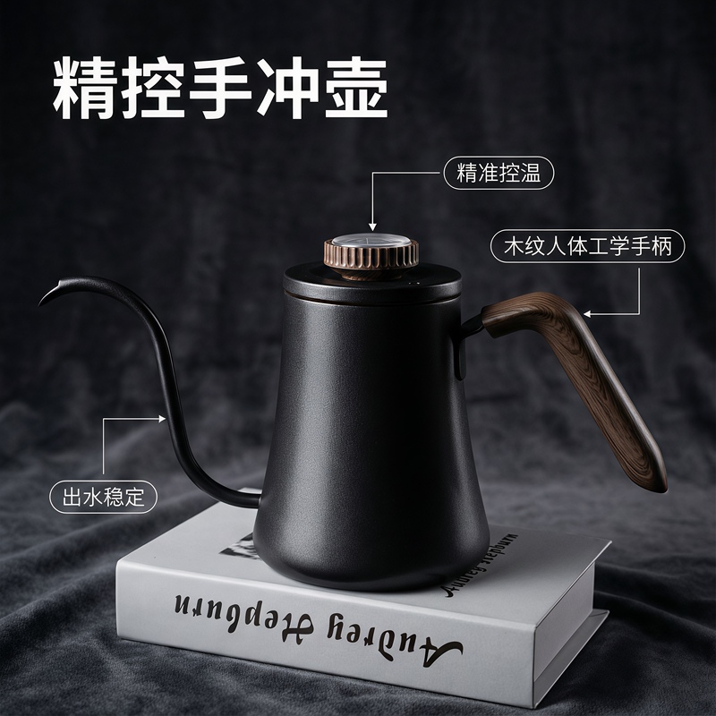 Frosted Pour-Over Coffee Kettle with Thermometer, Narrow Spout, Gooseneck Kettle, Professional 304 Stainless Steel, 600ml, Pour-Over Kettle