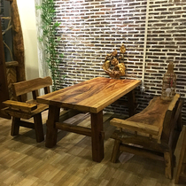  Solid wood antique furniture Large board table Tea table Wooden table Retro dining table Dining table desk coffee table Log dining table customization