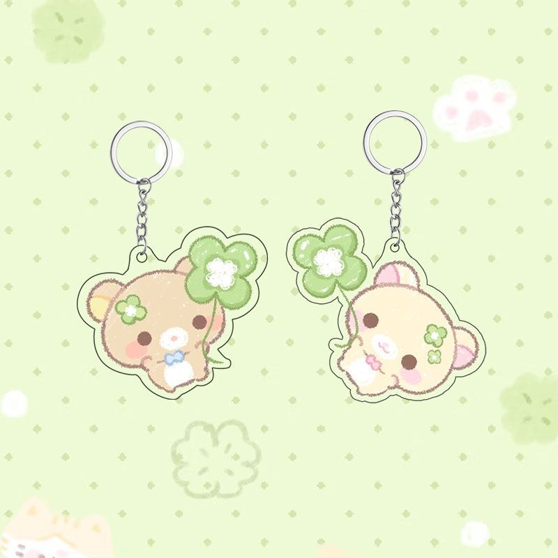 Rilakkuma Lucky Clover Couple Best Friend Keychain Pendant High Aesthetic Value ins Style Acrylic Backpack Decoration