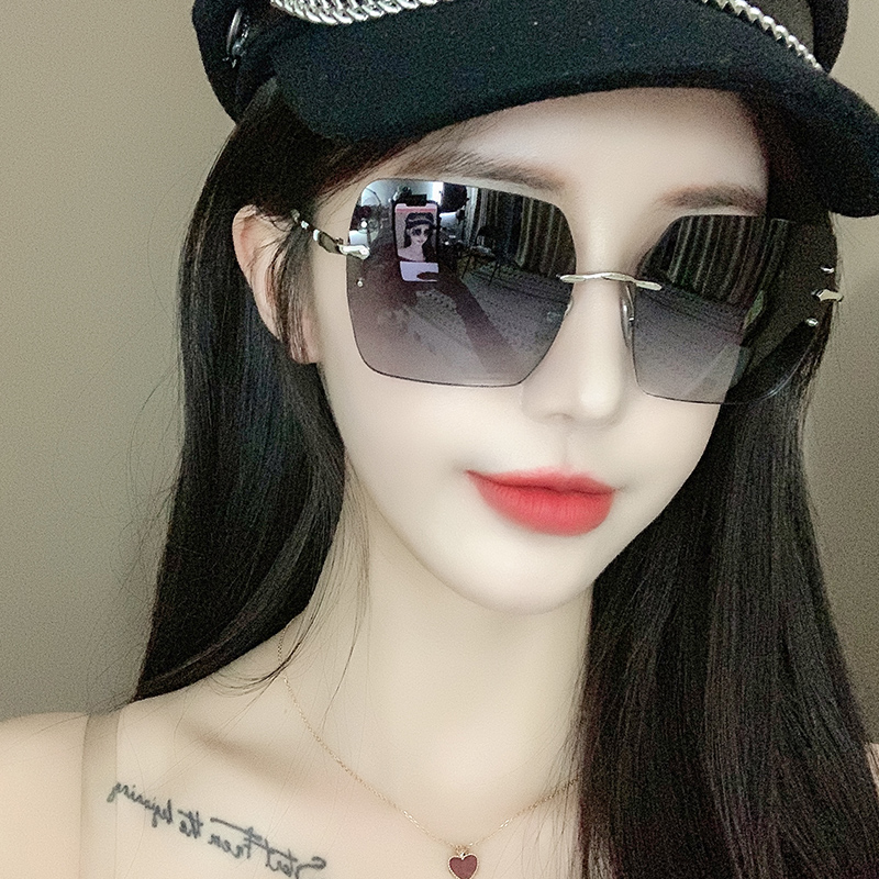 Hong Kong I Tgreg frameless sunglasses female anti-UV big round face thin ins tide glasses polarized sunglasses