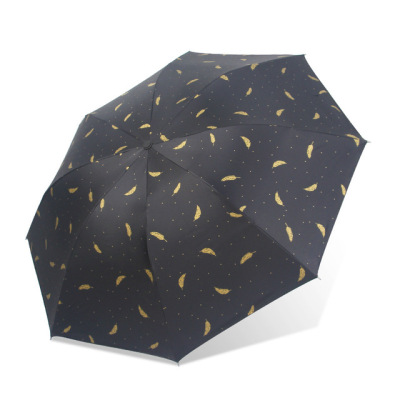 Gilded Feather Black (UV Regular)UV fully automatic adult Triple fold like a breath of fresh air Sunny and rainy Black gum coating Sun protection Bask Cover up Forest umbrella umbrella