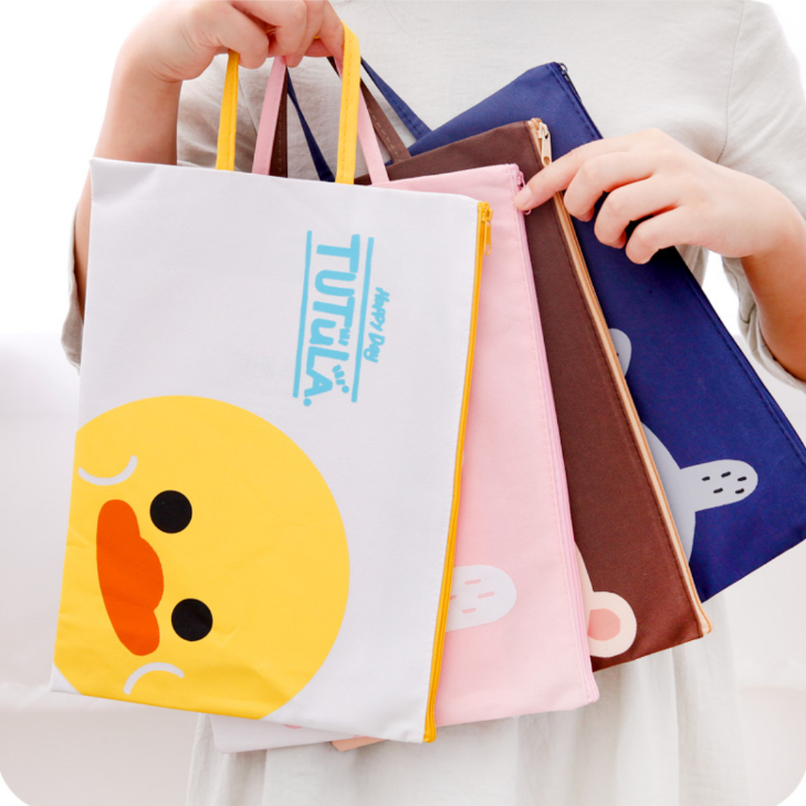 Korean stationery cartoon cute portable Oxford cloth document bag A4 student paper zipper canvas data file bag