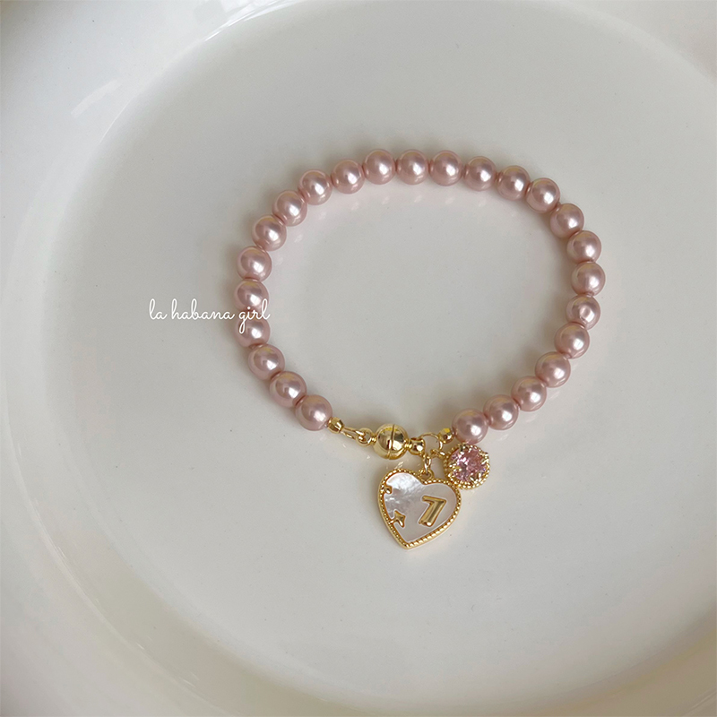 Lahabanagirl Iceberry Pink Imported Artificial Pearl Sweet and Fashionable Magnetic Clasp Easy-To-Wear Bracelet