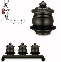 Taiwan Baohua Brass Carved Dharma Utensils Black Craft Small Serving Table with Tray Cover Cup Plain Surface Serving Cup