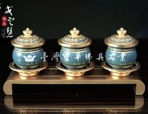 Taiwan Baohua brass carving ritual utensils copper heat dyeing process large size with tray lid cup and cup set