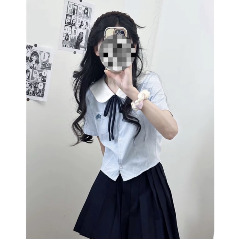 Japanese School Style Short Jk Uniform Shirt Sweet Girl Doll Collar Waist-Cinching Slimming Fresh Shirt for Female Students Summer Japanese School Style Short Jk Uniform Shirt Sweet Girl Doll Collar Waist-Cinching Slimming Fresh Shirt for Female Students Summer