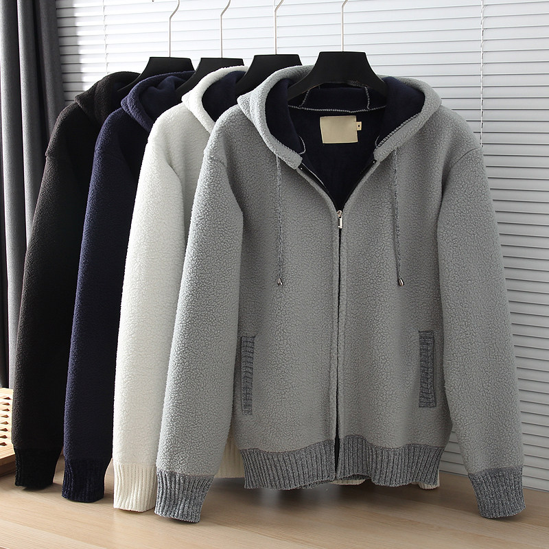 Glint Thickened Compound Cashmere Foreign Trade Men's Clothing Autumn Winter Fashion Casual Lianhood Warm Jacket Jacket