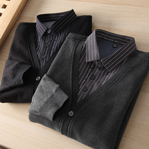 100 hitchers plus suede thickened foreign trade mens clothing autumn winter warm cover knitted sweater shirt collar blouse