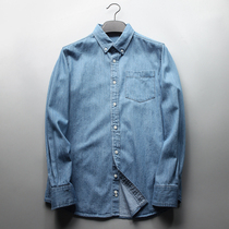 Classic denim blue denim foreign trade mens clothing factory cut label tail goods casual tops spring and summer long-sleeved shirts shirts