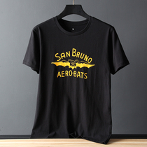 Vitality Printed Foreign Trade Mens Factory Cut Tail Stock Mens Summer Bat Yellow Letter Body Round Neck