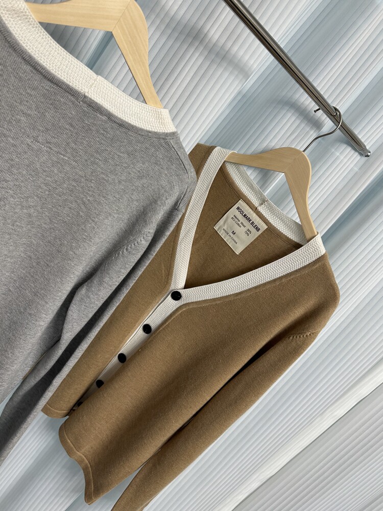 Трансграничная торговля, элитный трикотажный демисезонный шерстяной кардиган, свитер, V-образный вырез h 