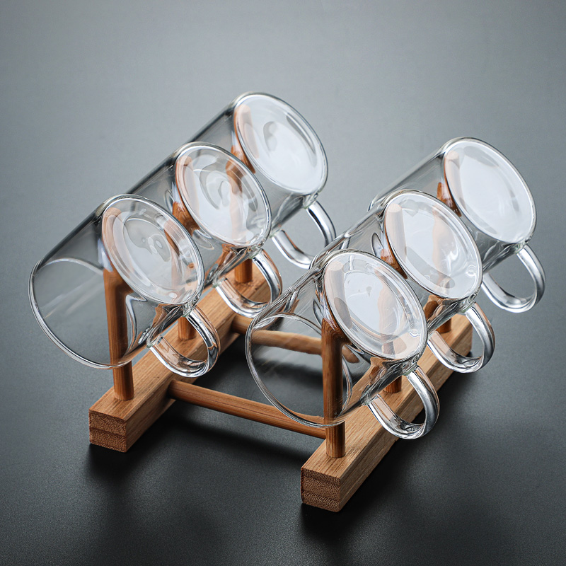 厚手の耐熱ガラスティーカップ、ハンドルカップ付き小型ティーカップ、カンフーティーセット、ティーイヤーカップ、ティーボウル、家庭用セット