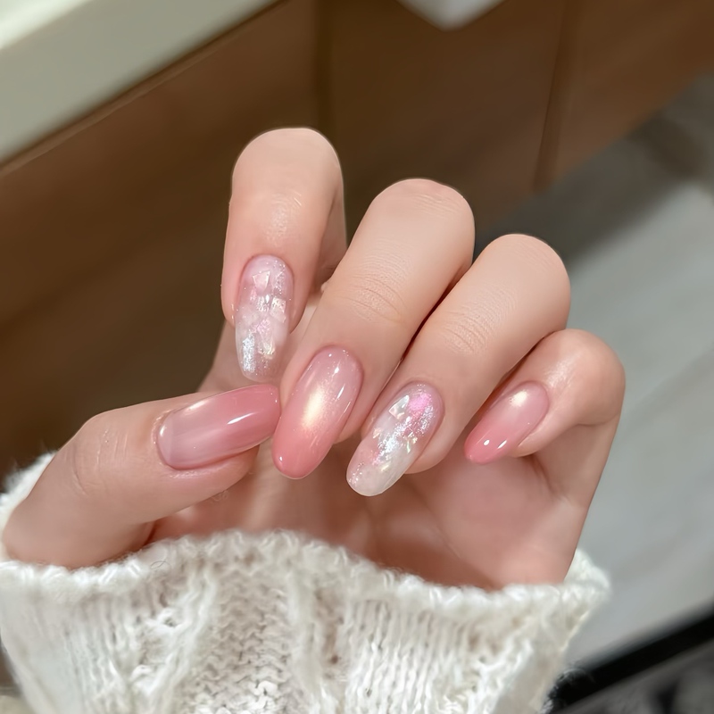Purely Handmade Spring Acetate Shell Gradient Pink Cat-Eye Nail Art Press-On Nails Short Style 2026 New Elegant Design Purely Handmade Spring Acetate Shell Gradient Pink Cat-Eye Nail Art Press-On Nails Short Style 2026 New Elegant Design