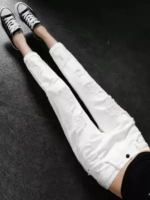White Breaking Jeans Women 2021 New High Waist Straight ankle-length pants Women Skinny Haren Pants Women Slim Joker