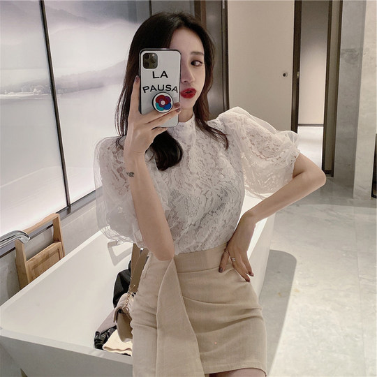 Chiffon Shirt for Women 2025 New Short-Sleeved Summer Loose and Stylish White Korean Style Lace Hollow T-Shirt Top