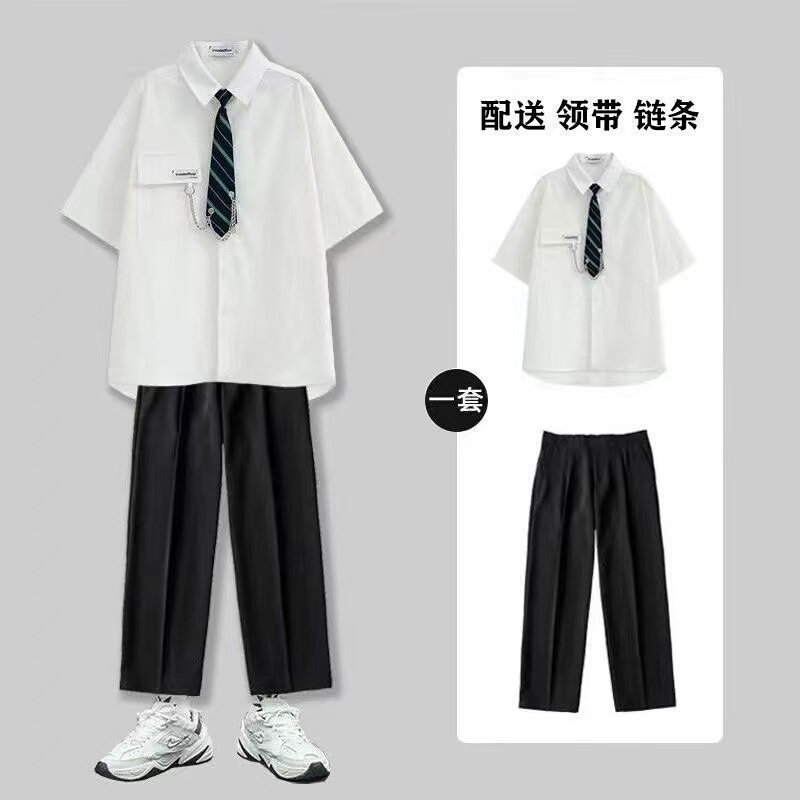 College Style Summer Short-Sleeved Shirt Class Uniform High School Student Summer Dk Uniform Shirt Men and Women Graduation Season Ceremony Suit
