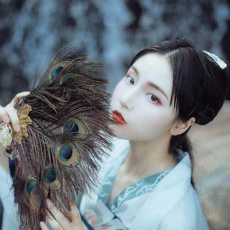 Hanfu Peacock Feather Group Fan Wedding Classical Wind Decoration Fan Handheld Shooting for a True Wedding Performance Prop Walk Show Fan