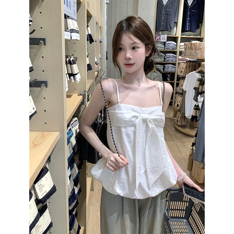 Sweet Style Camisole with Ruffled Top for Women, White Tank Top, Unique Sleeveless Blouse, Age-Reducing Babydoll Shirt for Petite Women in Summer