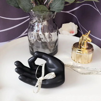 Cozyhome comfort Nordic black glazed face ceramic hand-shaped jewellery necklace with pendant sample plate