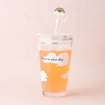 Cloud straw glass water cup Japanese simple forest office drinking water cup Small fresh student couple gift