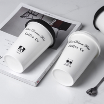 Xingba car accompanying straw cup Simple creative coffee cup Ceramic mug Anti-scalding office large capacity