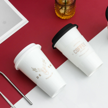 Nordic ins simple ceramic cup Accompanying mug with Gai Ruixing coffee cup creative double-layer couple straw cup