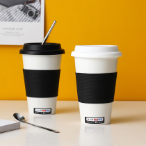 Pure Color Mark Cup Creative Tide Water Glass With Hand Ceramic Bilayer Coffee Personality Home Cup Large Capacity With Lid Spoon