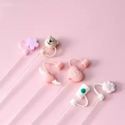 Love straw cap dust plug silicone suction tube sleeve cute girl heart 8mm universal straw protective cover accessories