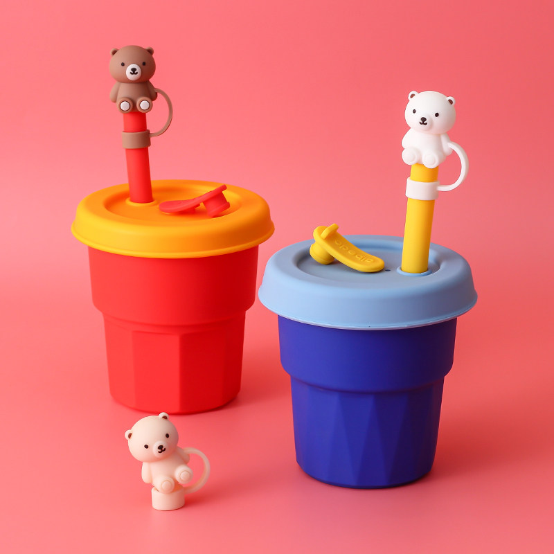 Straw set Cold brew cup dust cover Large mouth dust doll straw cup can be used net red cute environmental protection silicone cover