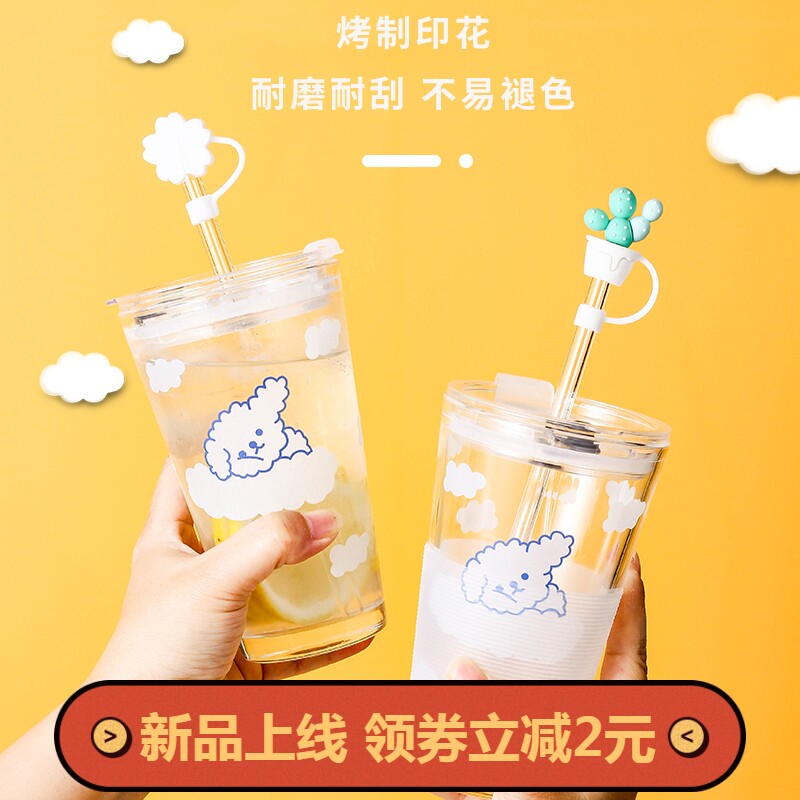 Rainbow glass cup Student female ins Simple Japanese heat-resistant straw cup Fresh Forest summer Korean cup