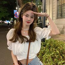 衬衫复古法式夏季新款设计感收腰心机泡泡袖