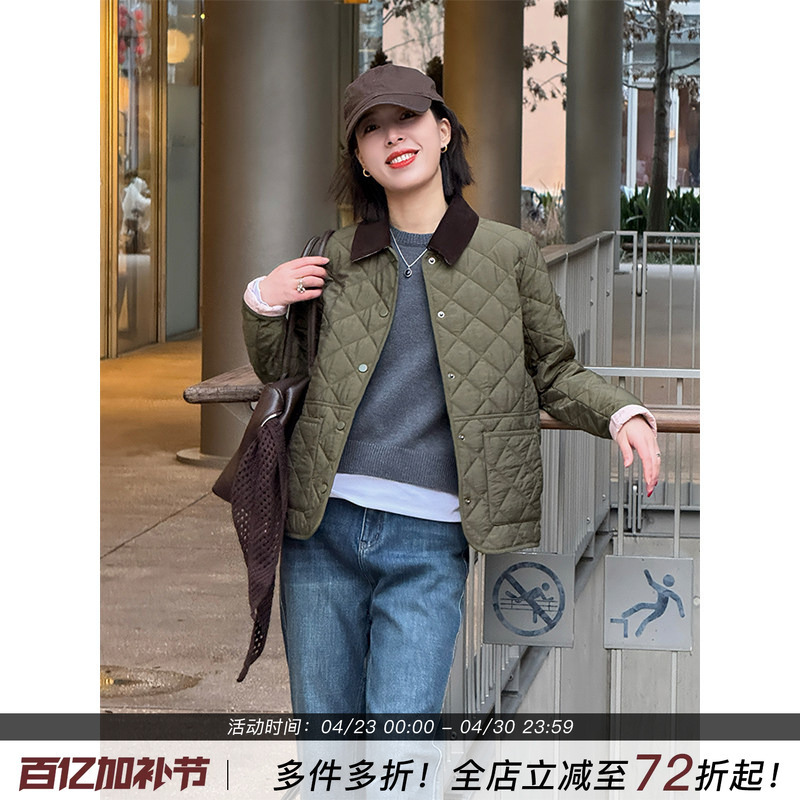 Beibeijia Lightweight Quilted Cotton Jacket for Women 2026 New Early Spring Quilted Jacket Vintage British Style Coat Cotton Clothing
