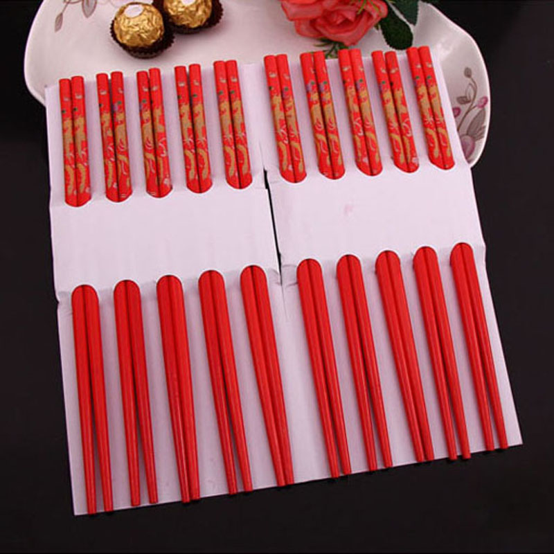 Dragon and Phoenix chopsticks 10 pairs of wedding festive supplies brocade cloth cover red ten pairs of chopsticks wedding banquet wedding props