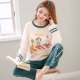 Bộ đồ ngủ nữ dài tay hai mảnh phù hợp với phụ nữ cotton mùa thu Bộ đồ ngủ mùa xuân và mùa thu Dịch vụ gia đình nữ phiên bản Hàn Quốc có thể mặc đồ bộ pijama