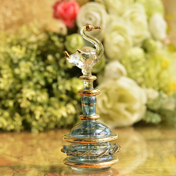 Crystal glass essence bottle Egyptian folk craft swan shape (14cm high) blue