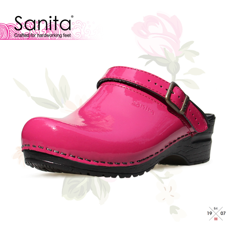 New Danish Sanita Imported Genuine Leather Slippers, Breathable Trendy Shoes for Spring and Summer, Solid Color Shiny Leather, European and American Style Women's Shoes