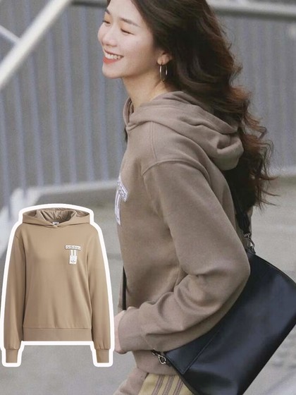 三叶草纯棉卫衣女春季新款排扣外套美式卡其色复古阿迪达斯连帽衫