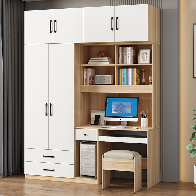 Computer Desk with Wardrobe, Simple Desktop Bedroom Combination Bookshelf, Student Writing Desk, Integrated Desk Cabinet for Children