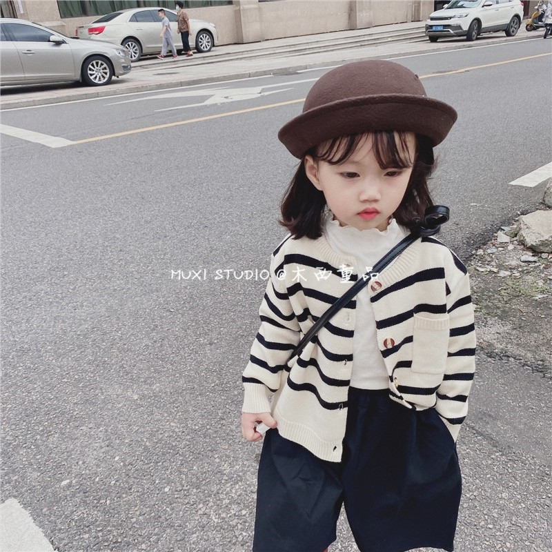 Wood West Child Products 2022 Chunqiu South Korean version of male and female Striped Knit Cardio-boomer 100 hitch coat jacket